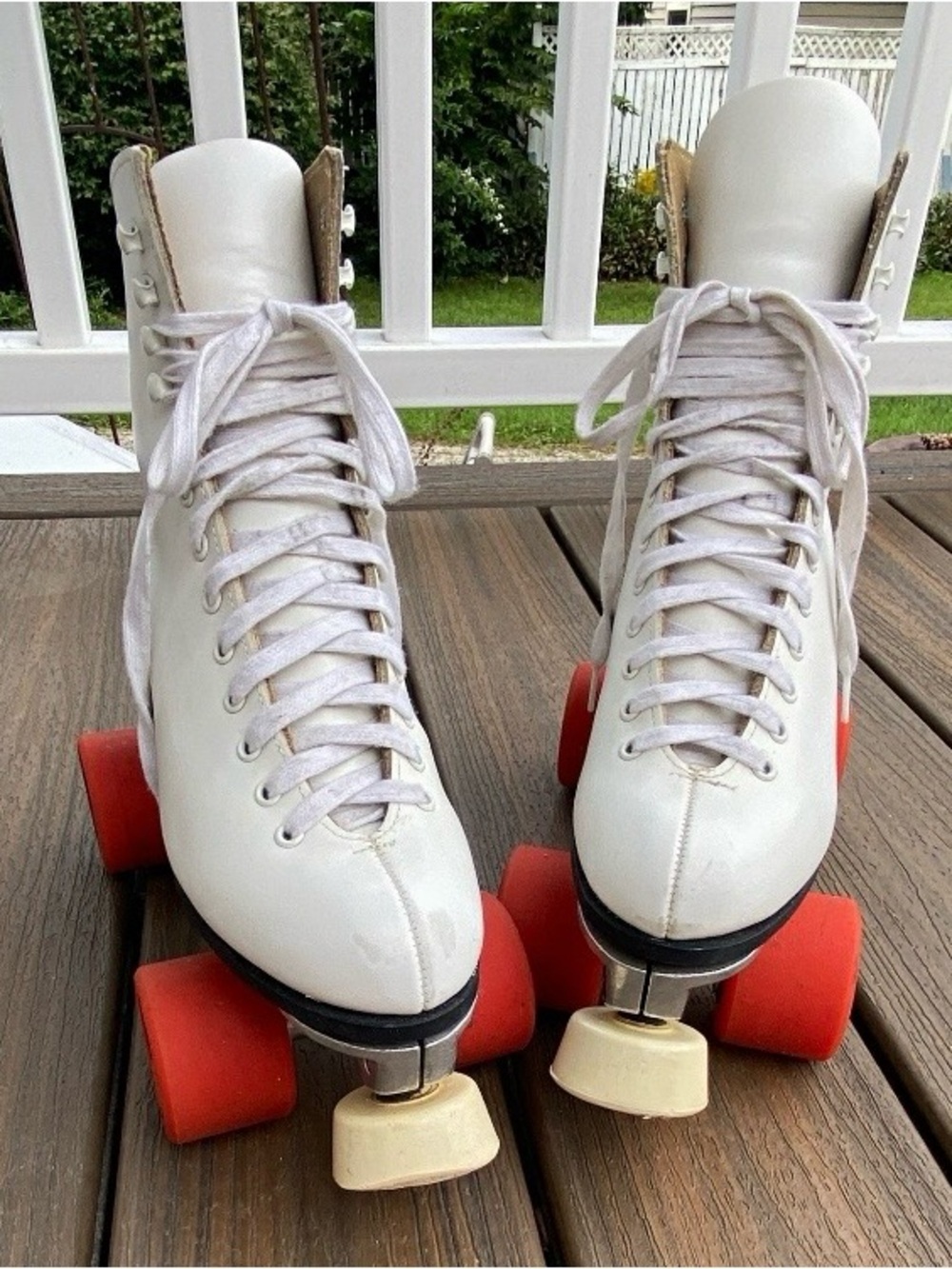 White Women's High-Top Rink Roller Skates with Orange Wheels